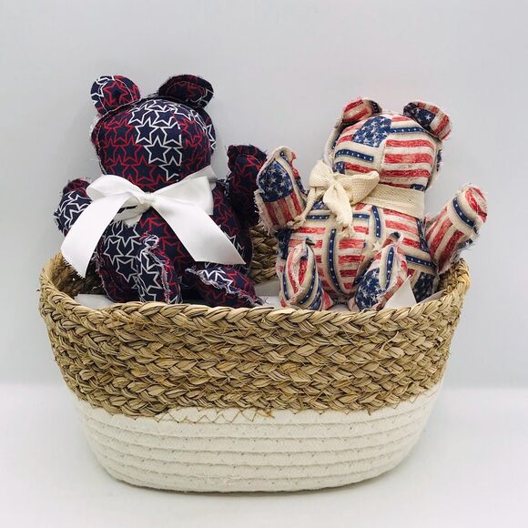 Set of 2 Handmade Mini Bears, Shelf Decor or Bowl Fillers Patriotic 7.5 Inches - Picture 4 of 4